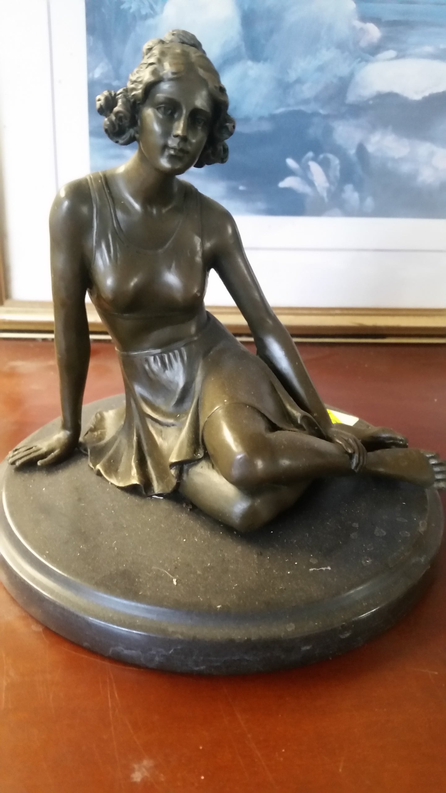 Bronze Figurine - Sitting Lady on Marble Base-Jantiques LLC.