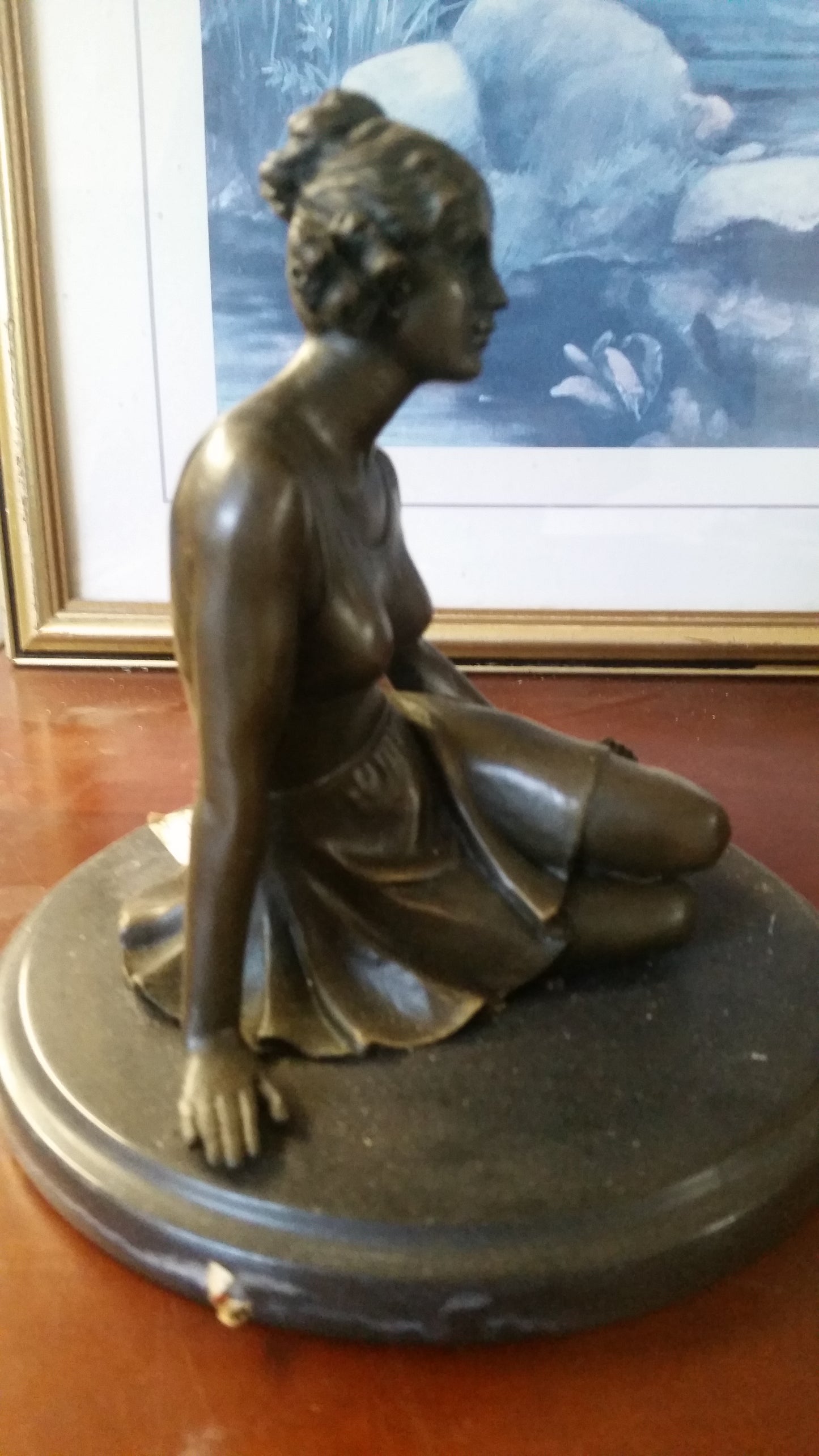 Bronze Figurine - Sitting Lady on Marble Base-Jantiques LLC.