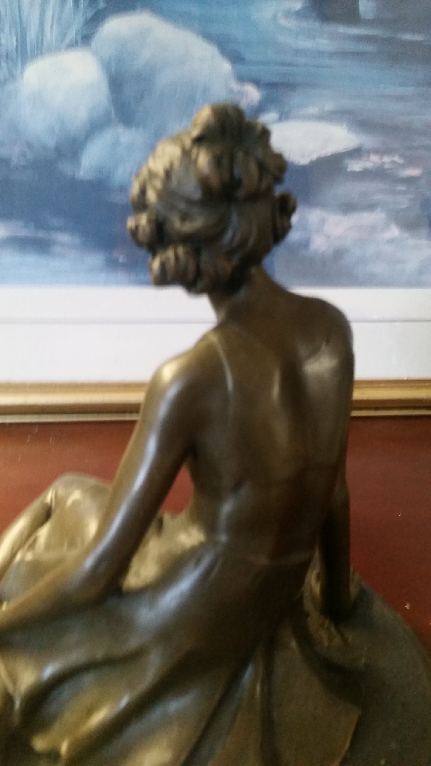 Bronze Figurine - Sitting Lady on Marble Base-Jantiques LLC.