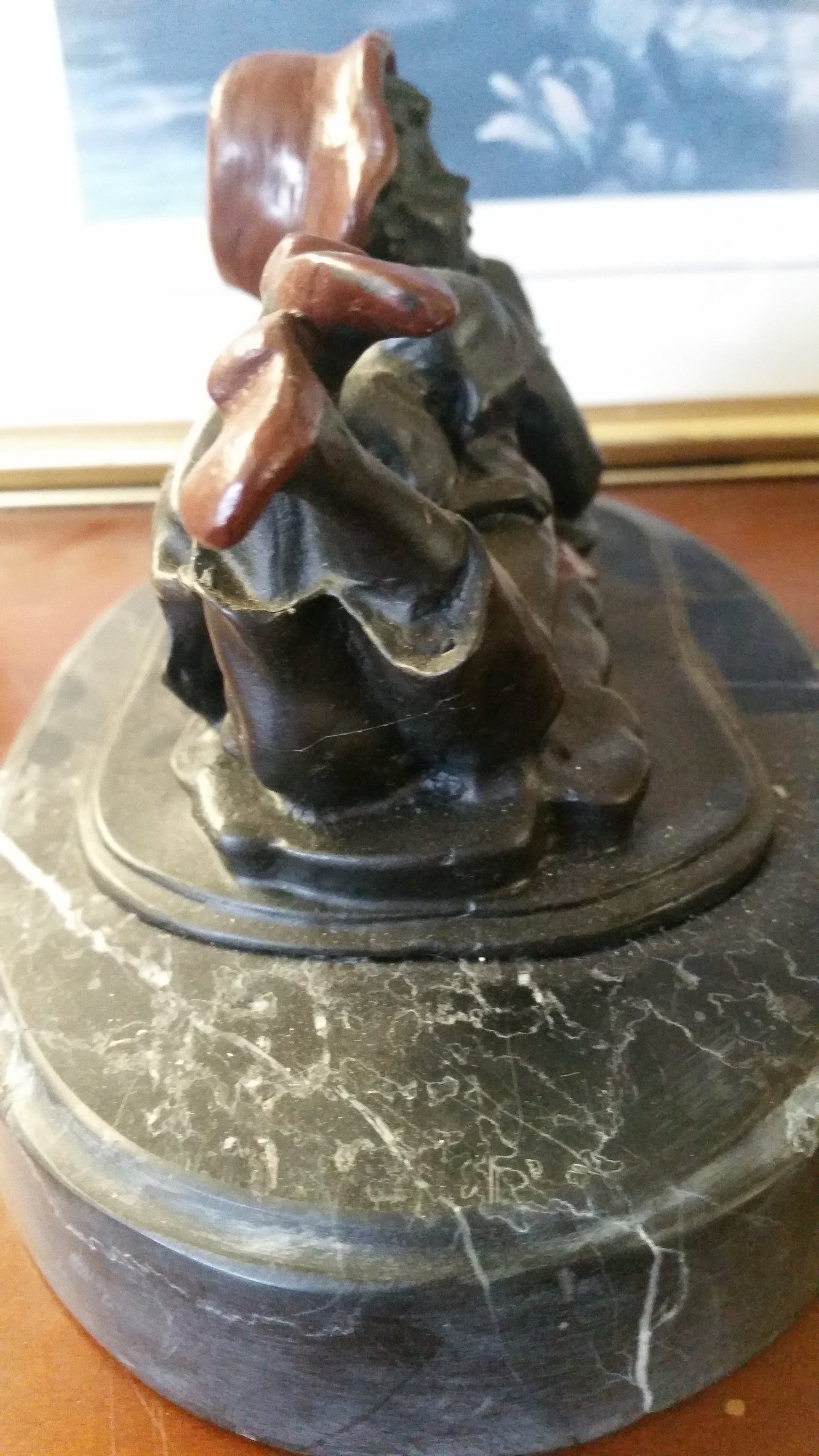 Bronze Figurine - Puppy on Reading Girl w/ Marble Base-Jantiques LLC.