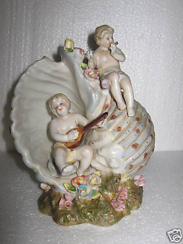 Dresden Porcelain - Winged Cherub Instrumental Shell-Jantiques LLC.