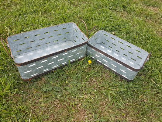 Tin - Galvanized Rectangular Olive Bucket-Jantiques LLC.