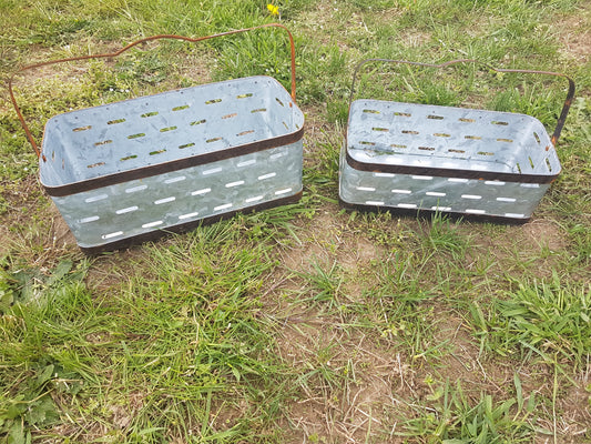 Tin - Galvanized Rectangular Olive Bucket with Handle-Jantiques LLC.
