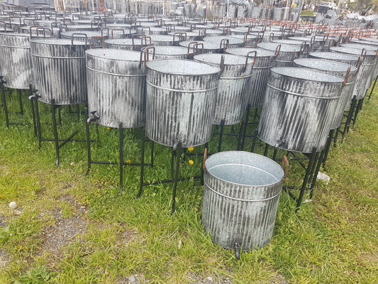 Tin - Galvanized Black Spigots Planter with Stand-Jantiques LLC.