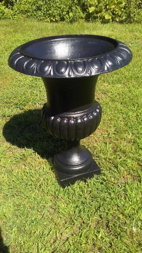 Urns Cast Iron -Pair Tall Black Planter-Jantiques LLC.