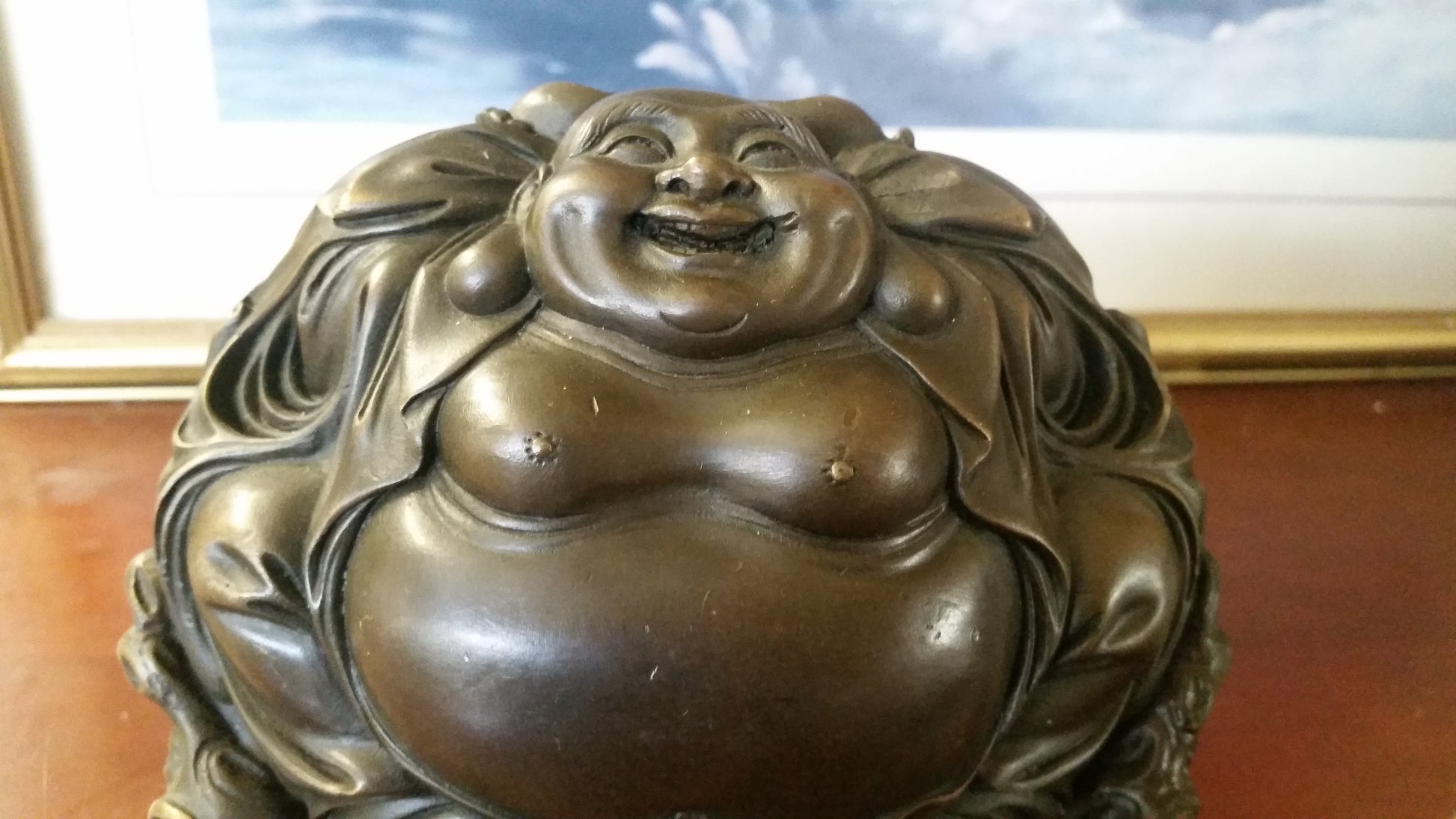 Bronze Figurine - Laughing Hotei God Of Wealth-Jantiques LLC.