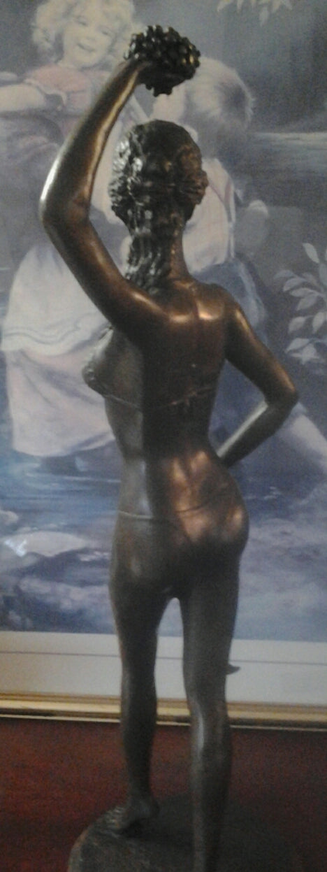 Bronze Figurine - Lady In Bikini w/ Grapes on Marble Base-Jantiques LLC.