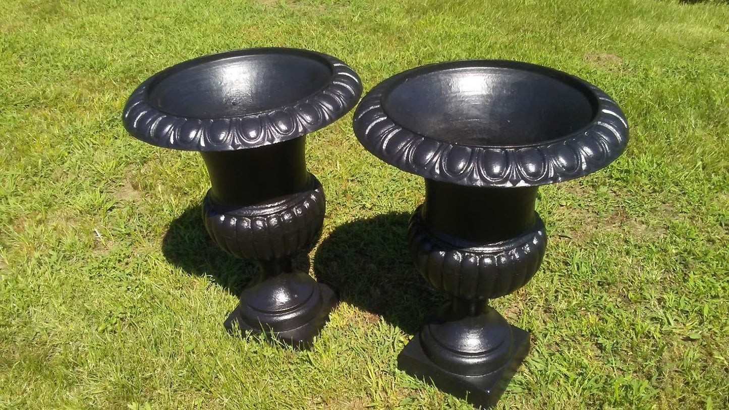 Urns Cast Iron -Pair Tall Black Planter-Jantiques LLC.