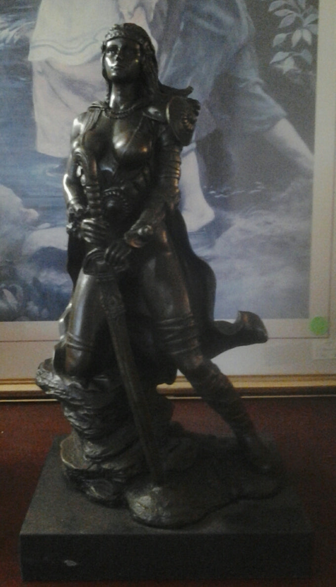 Bronze Figurine - Female Warrior on Marble Base-Jantiques LLC.