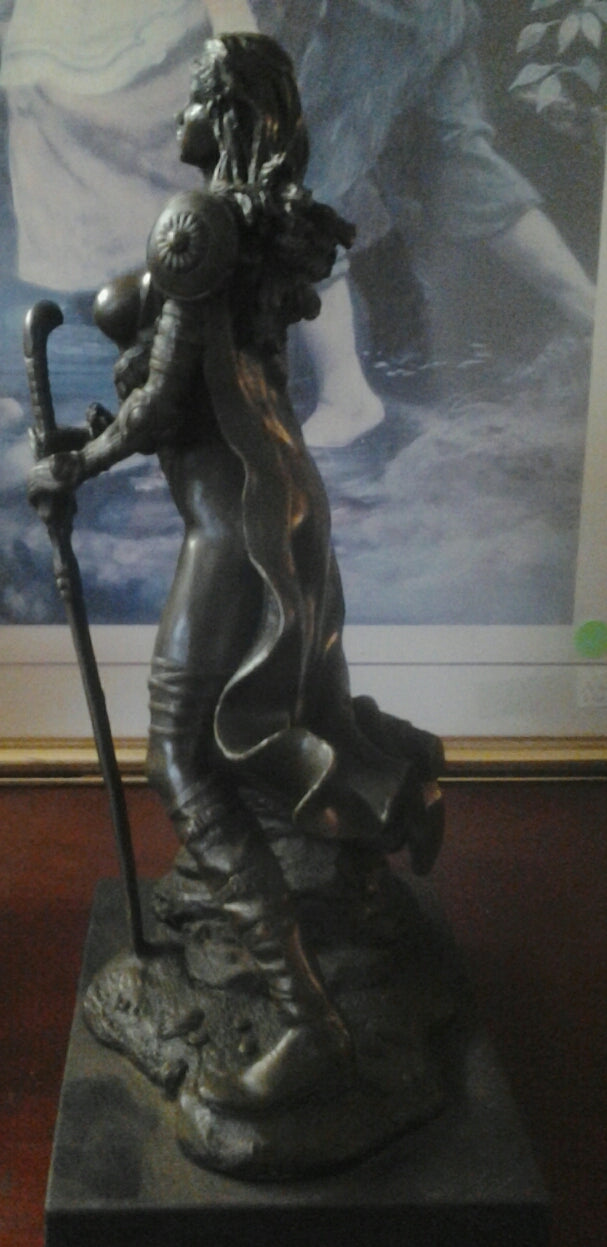 Bronze Figurine - Female Warrior on Marble Base-Jantiques LLC.