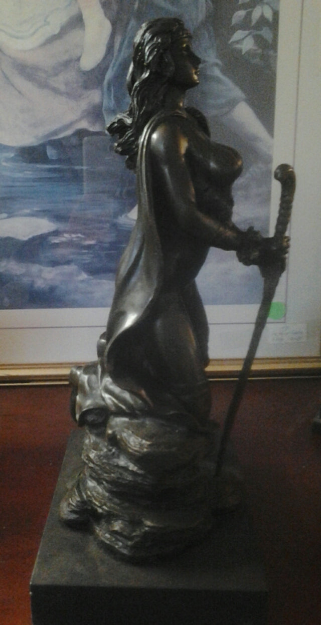 Bronze Figurine - Female Warrior on Marble Base-Jantiques LLC.