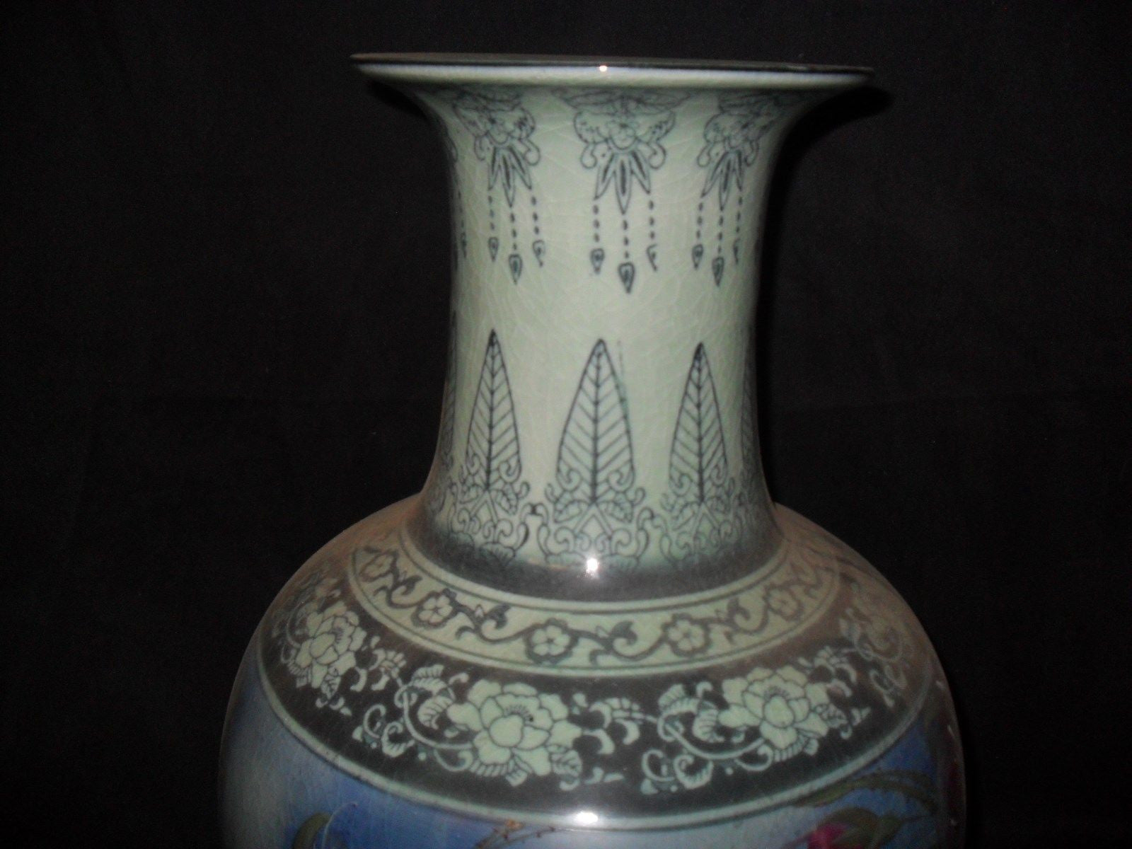 Porcelain - Vase Floral Painted Vase / Urn with Crackle Finish-Jantiques LLC.