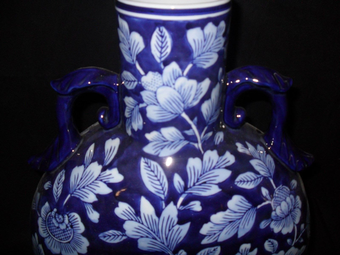 Porcelain - Vase Cobalt Porcelain Floral w/ Crazed Finish-Jantiques LLC.