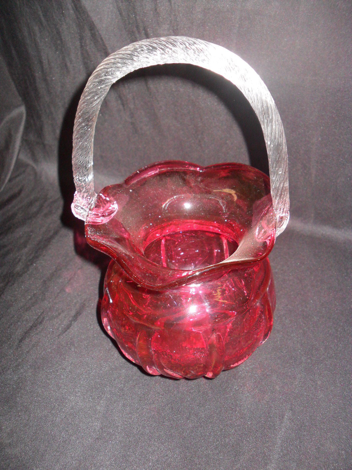 Glass Basket Vase - Fenton Style Cranberry-Jantiques LLC.