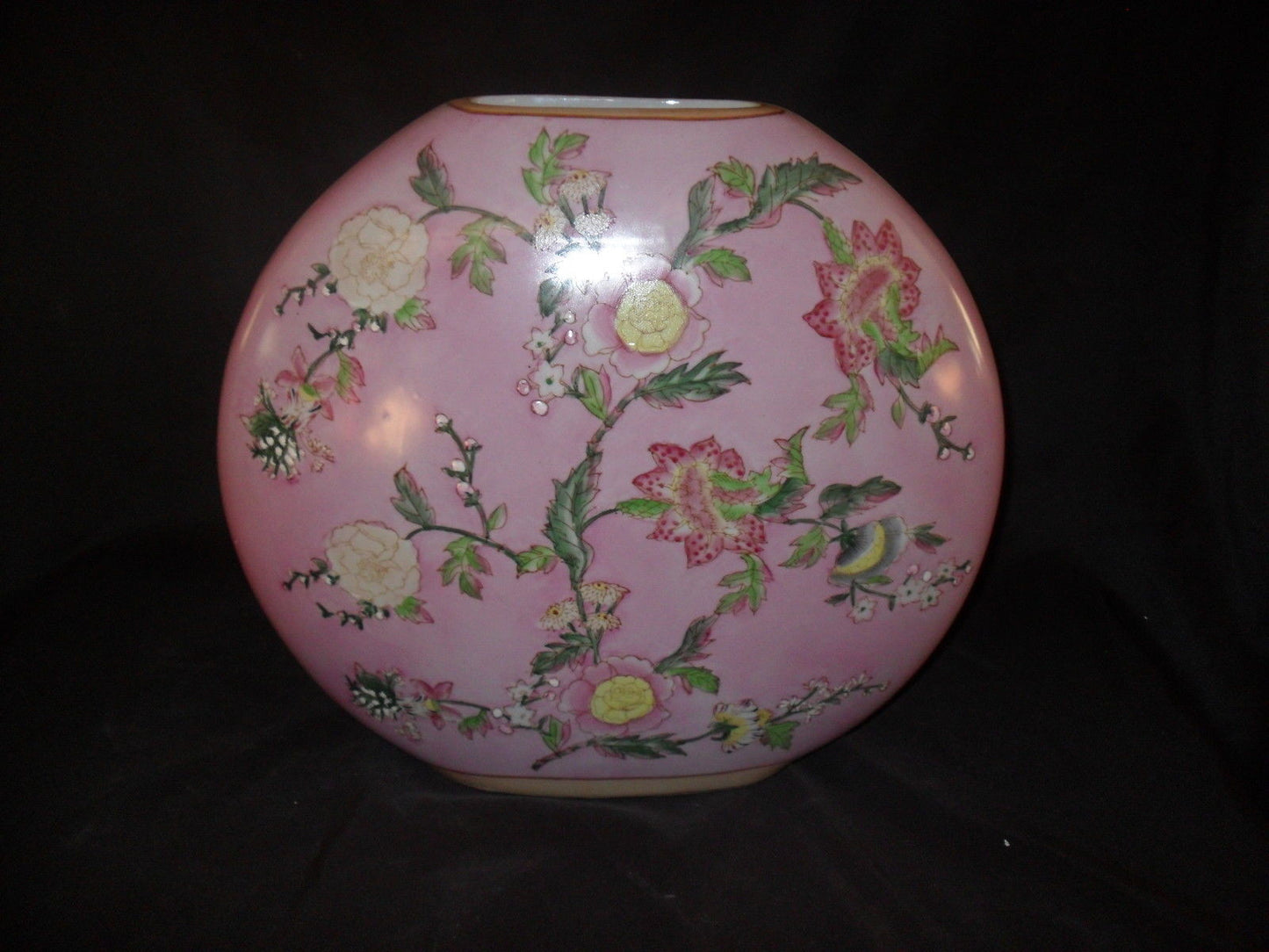 Porcelain - Pink Floral Painted Porcelain Moon Vase / Urn-Jantiques LLC.