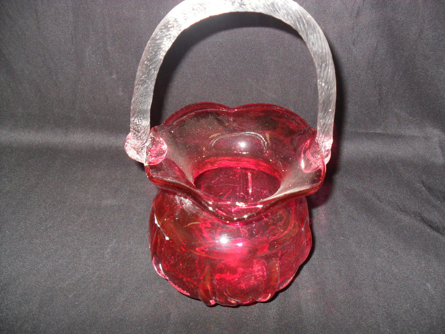 Glass Basket Vase - Fenton Style Cranberry-Jantiques LLC.