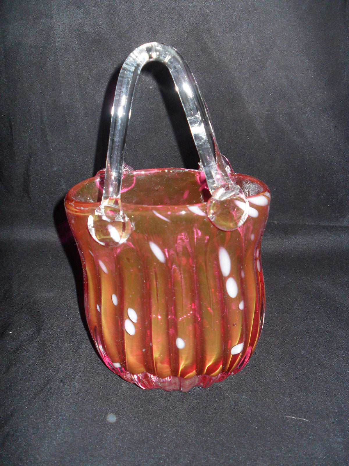 Glass Basket Vase - Fenton Style Cranberry Clear-Jantiques LLC.