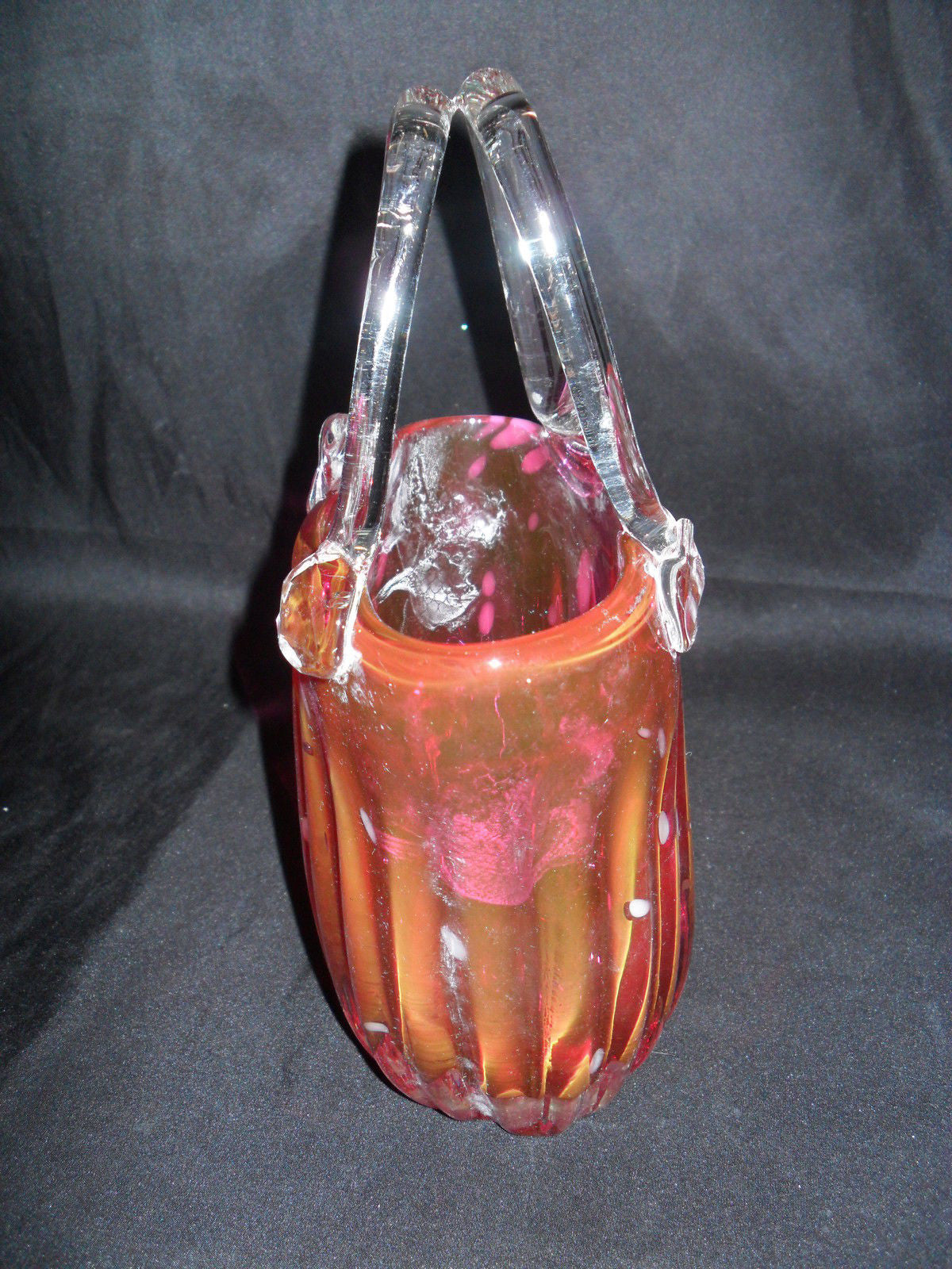 Glass Basket Vase - Fenton Style Cranberry Clear-Jantiques LLC.