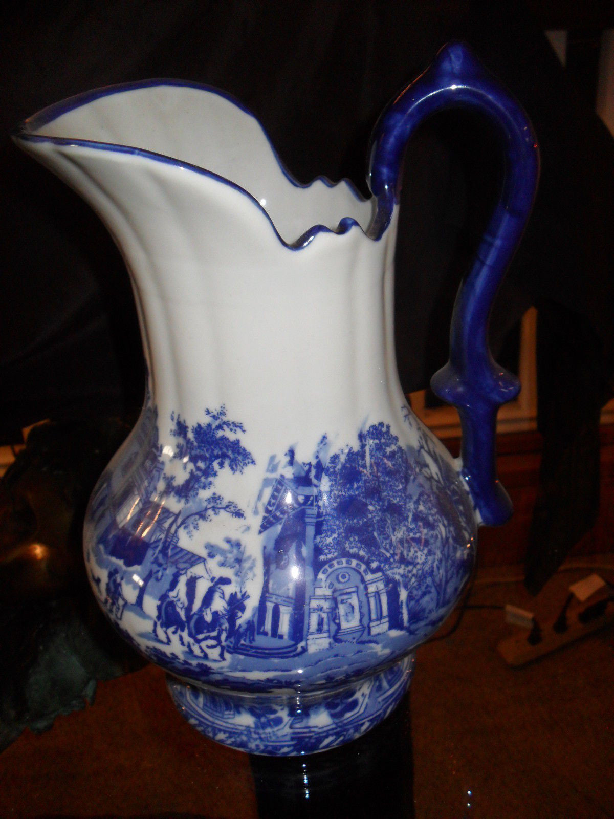 Porcelain - Flow Blue and White Pitcher and Wash Set-Jantiques LLC.