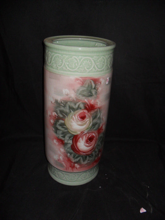 Porcelain - Umbrella Stand with Crackle Finish Floral-Jantiques LLC.