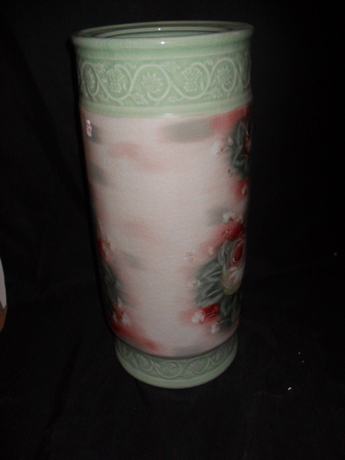 Porcelain - Umbrella Stand with Crackle Finish Floral-Jantiques LLC.