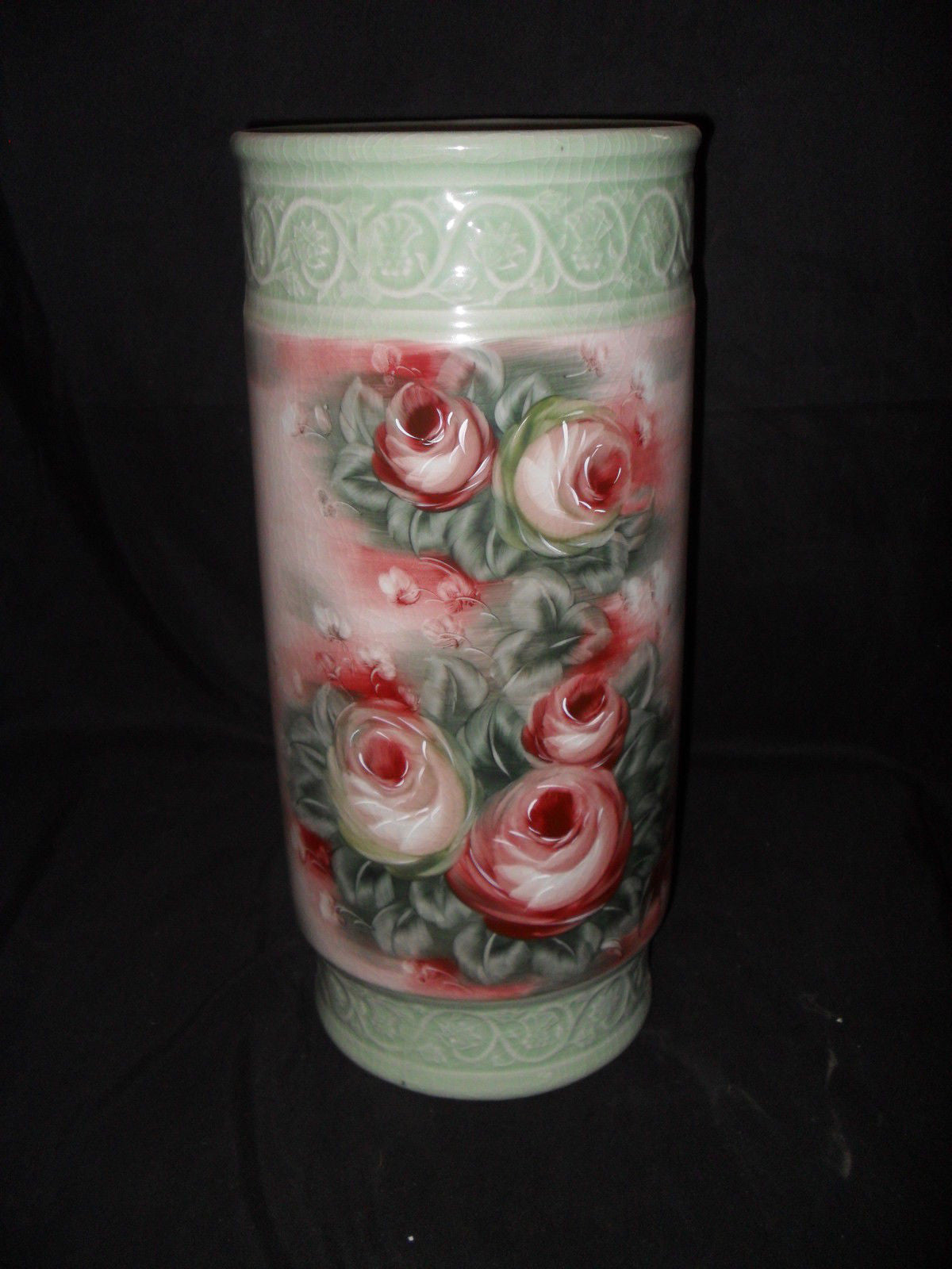 Porcelain - Umbrella Stand with Crackle Finish Floral-Jantiques LLC.