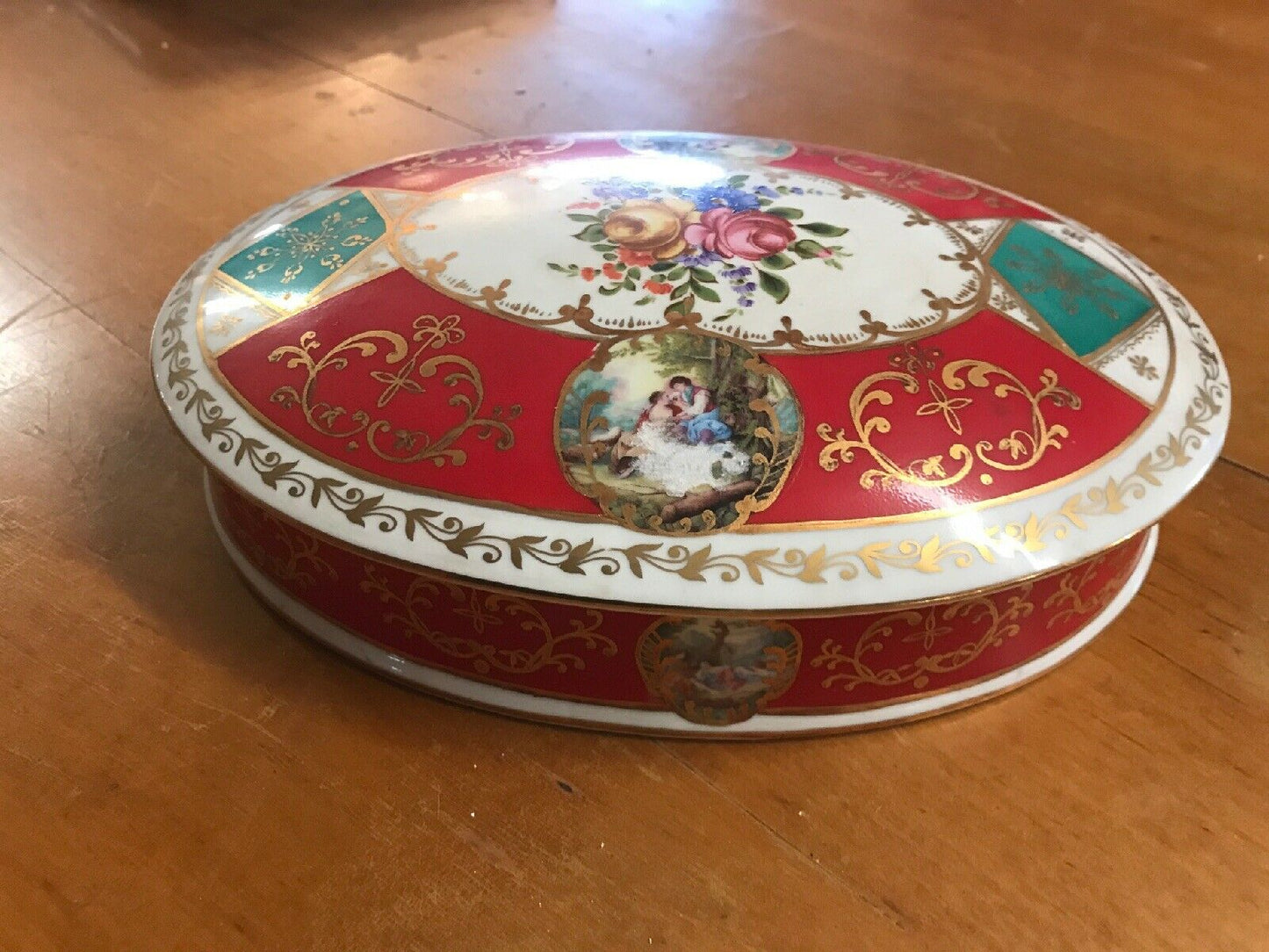 Hand Painted Porcelain Oval Jewel Box-Jantiques LLC.