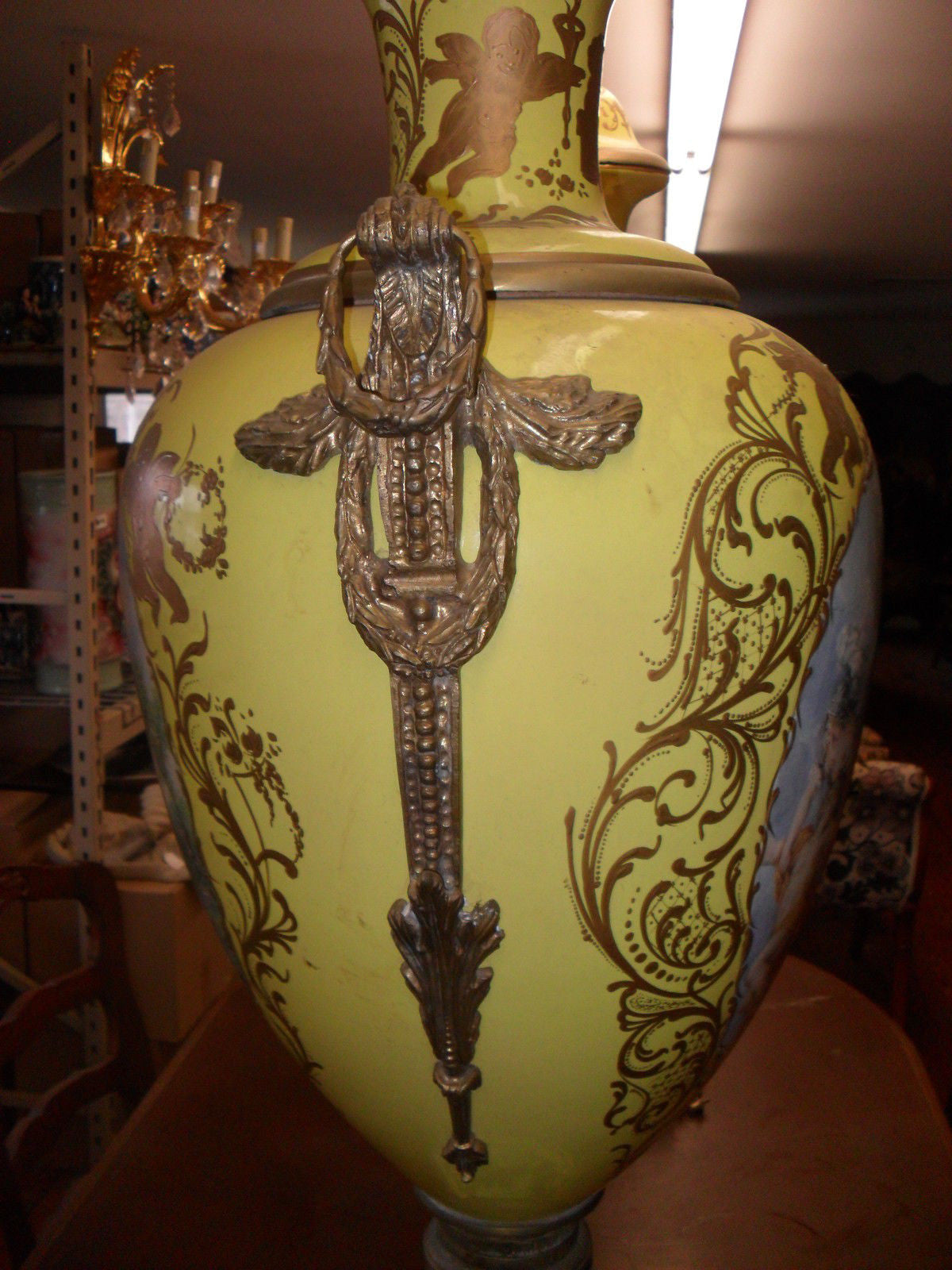 Sevres Porcelain - Pair Yellow French Temple Jar w/ Gilded Ormolu-Jantiques LLC.