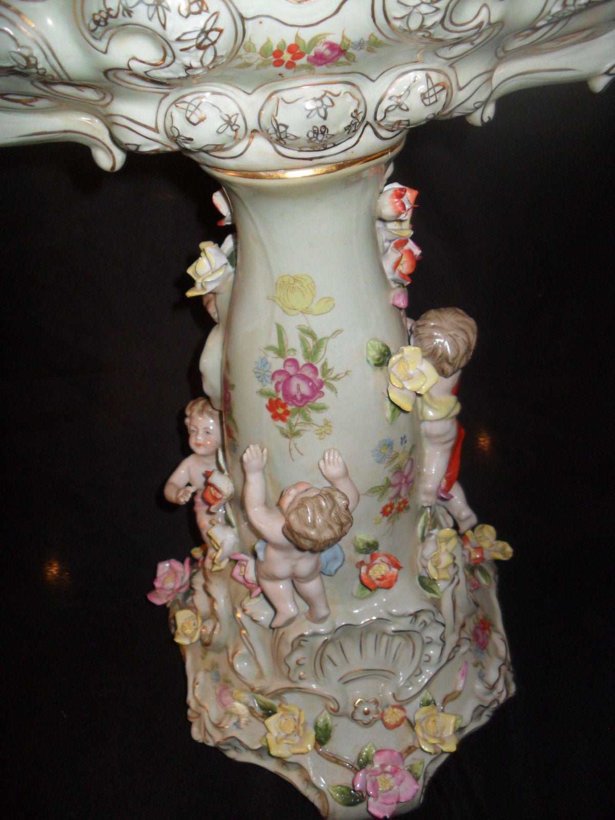 Porcelain Dresden - Centerpiece w/ Cherubs and Raised Flowers-Jantiques LLC.