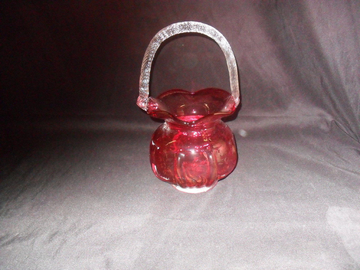 Glass Basket Vase - Fenton Style Cranberry-Jantiques LLC.