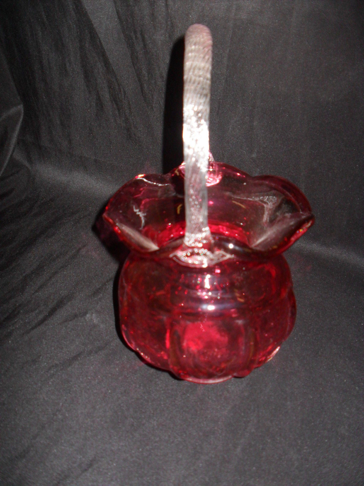 Glass Basket Vase - Fenton Style Cranberry-Jantiques LLC.