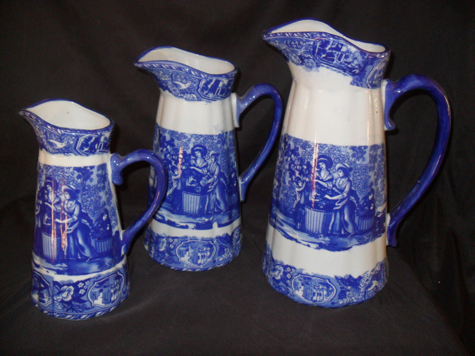 Porcelain - Pitcher Set Blue Flow 3 Piece-Jantiques LLC.