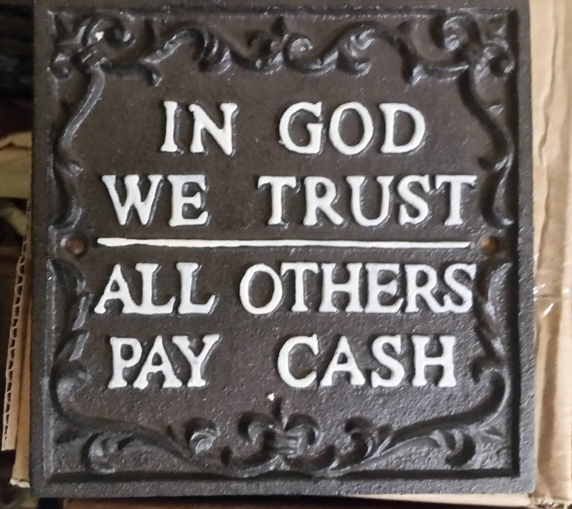 Sign Cast Iron - "In God We Trust" Plaque-Jantiques LLC.