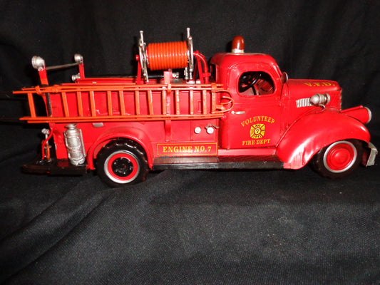 Vintage Toys - Fire Truck 1941 Mack Tin Volunteer Engine Number 7-Jantiques LLC.