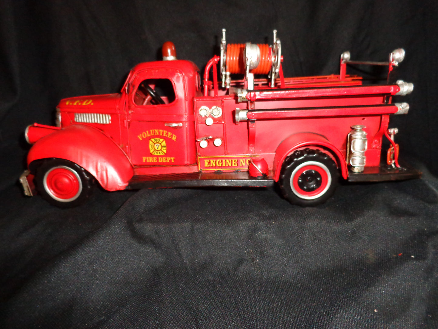 Vintage Toys - Fire Truck 1941 Mack Tin Volunteer Engine Number 7-Jantiques LLC.