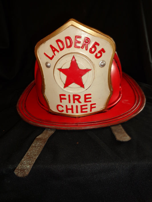 Metal Tin - Helmet Fireman Ladder 55 Fire Cheif-Jantiques LLC.