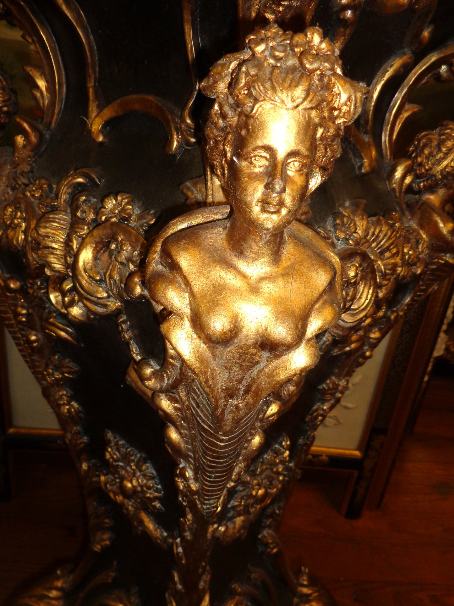 French Louis XV - Pair Black Marble Top Pedestal Table w/ Gold Gilded-Jantiques LLC.