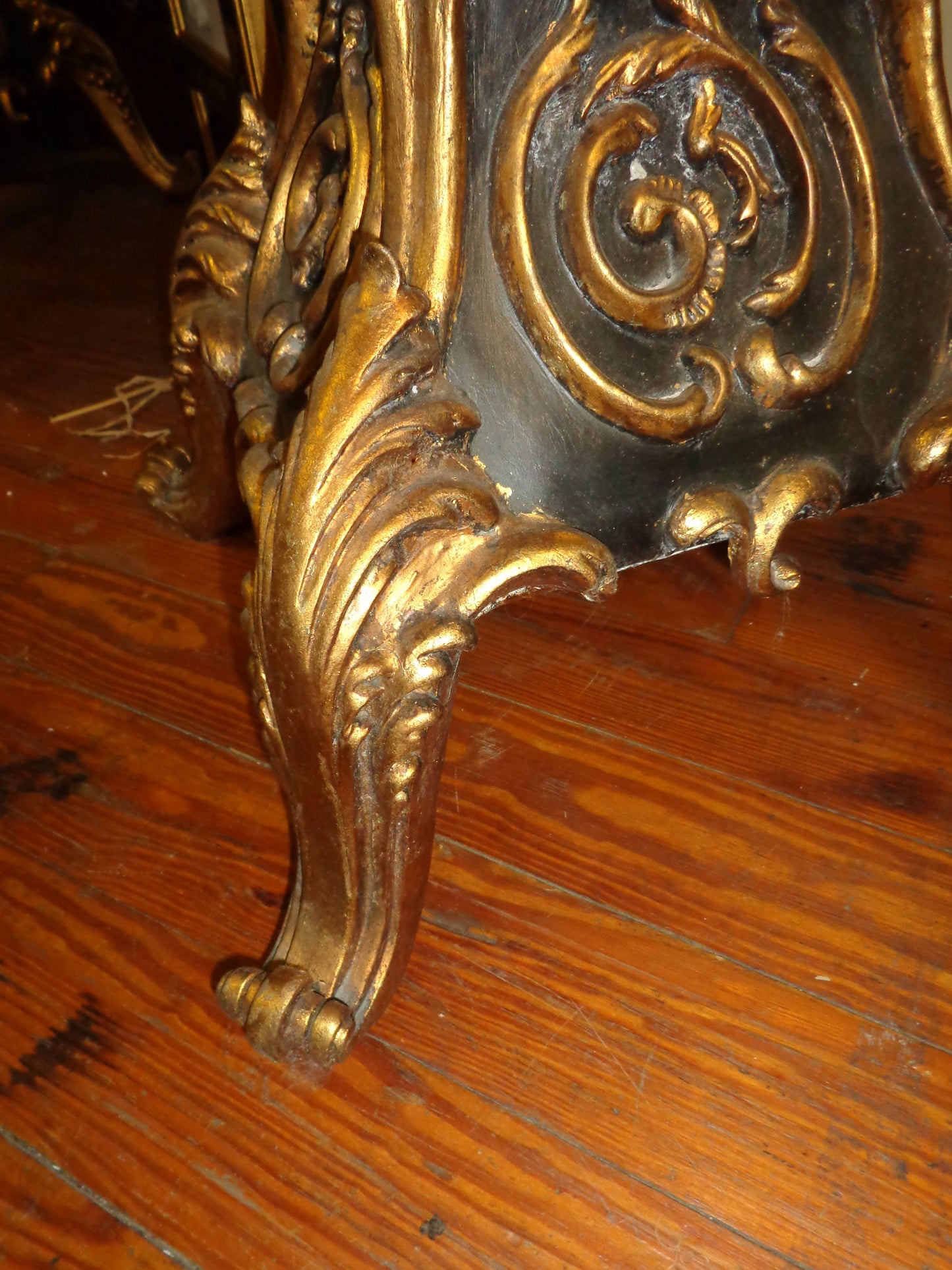 French Louis XV - Pair Black Marble Top Pedestal Table w/ Gold Gilded-Jantiques LLC.