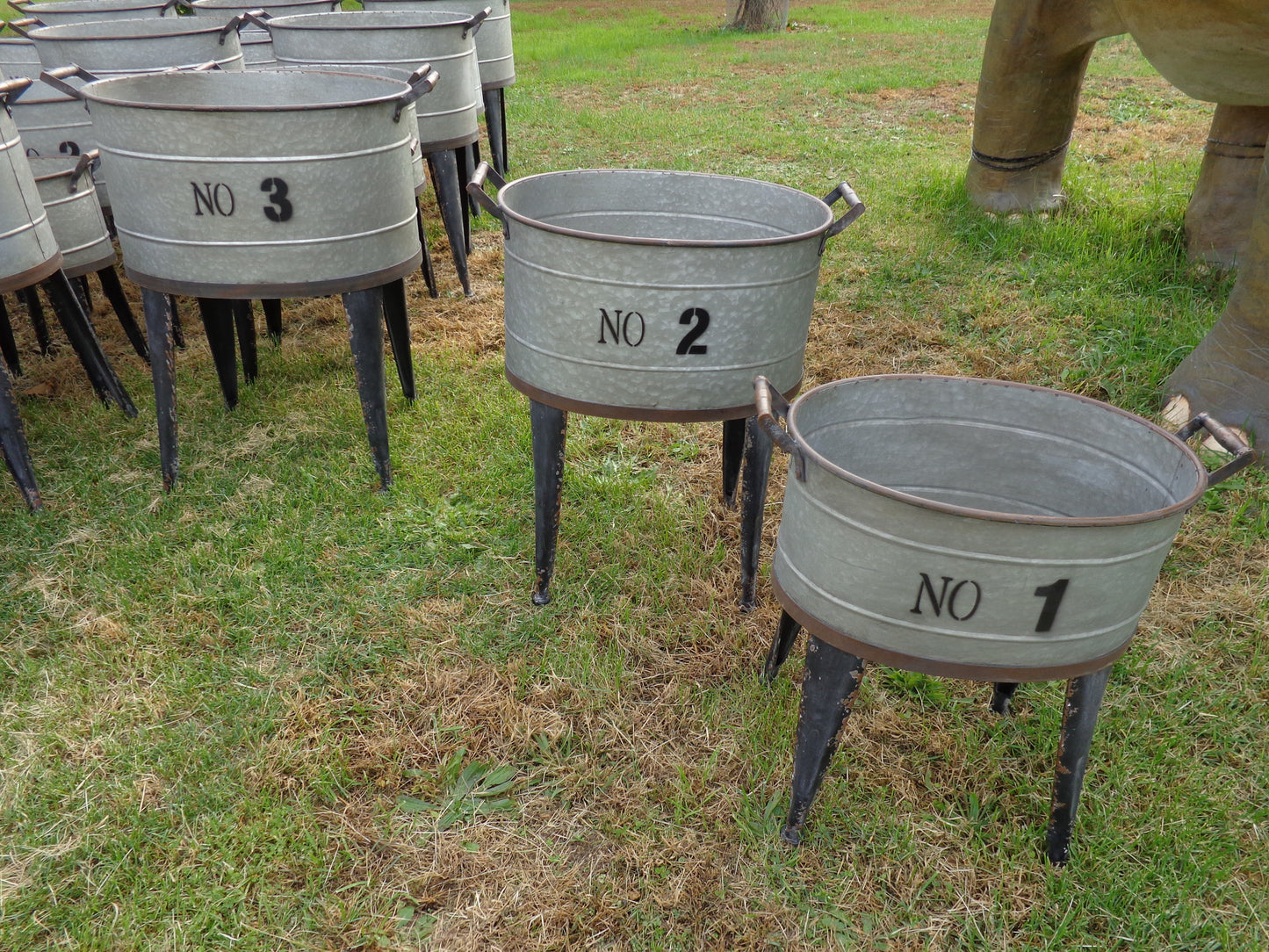 Metal Planters - 3 piece Wash Tubs on Stands-Jantiques LLC.