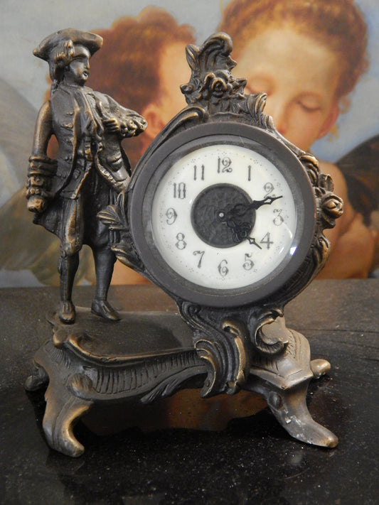 Bronze Clock - Figural French Table Top Clock-Jantiques LLC.