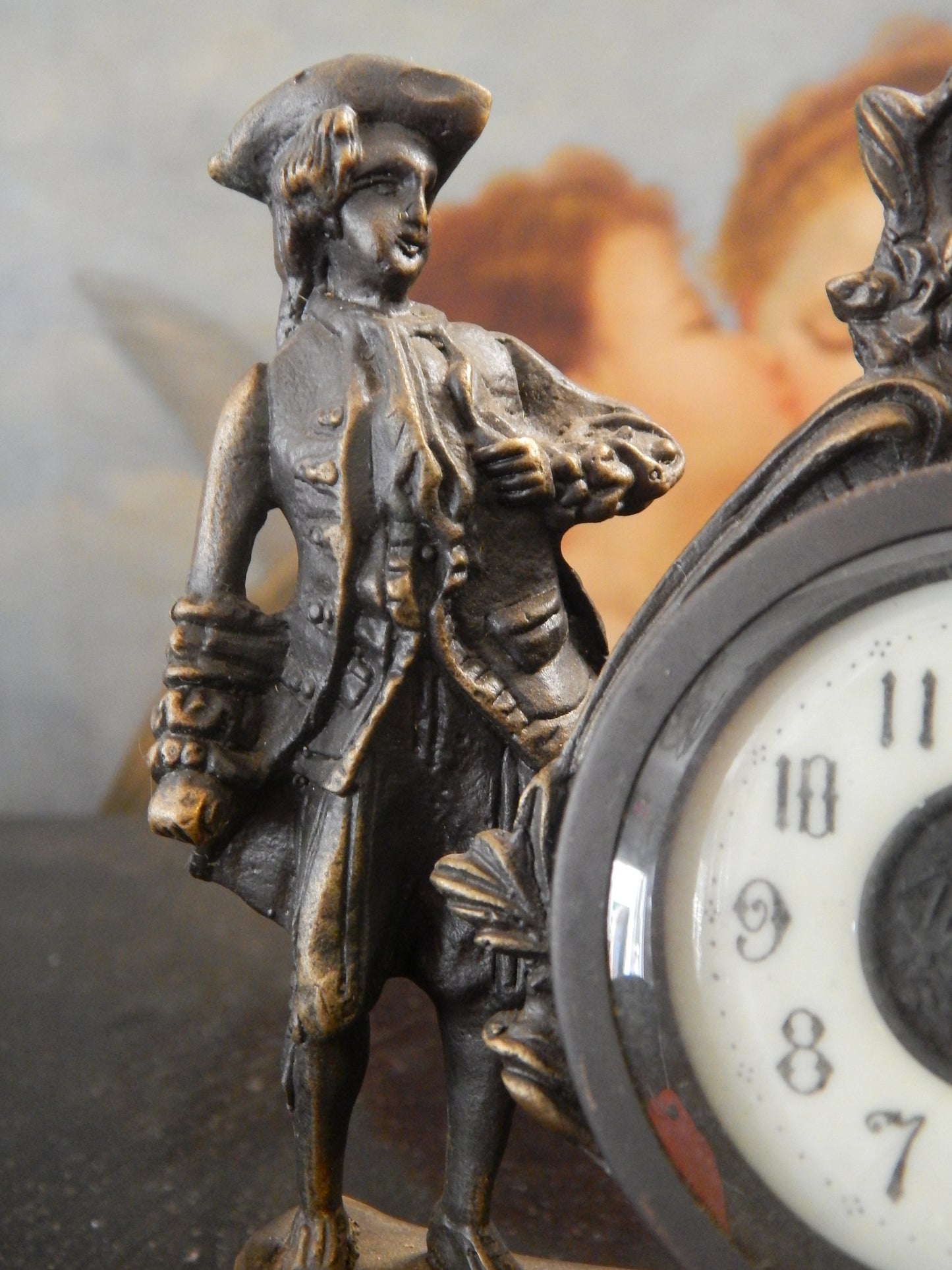 Bronze Clock - Figural French Table Top Clock-Jantiques LLC.