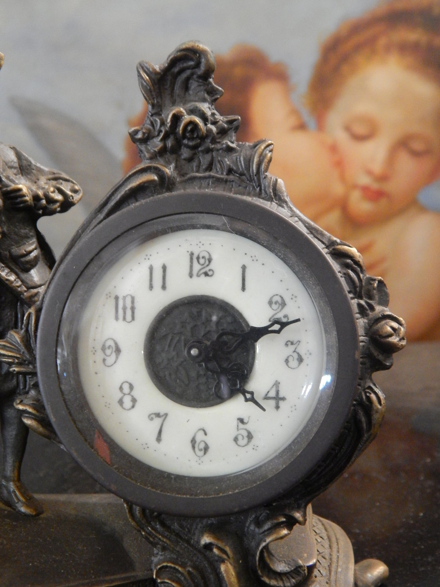 Bronze Clock - Figural French Table Top Clock-Jantiques LLC.