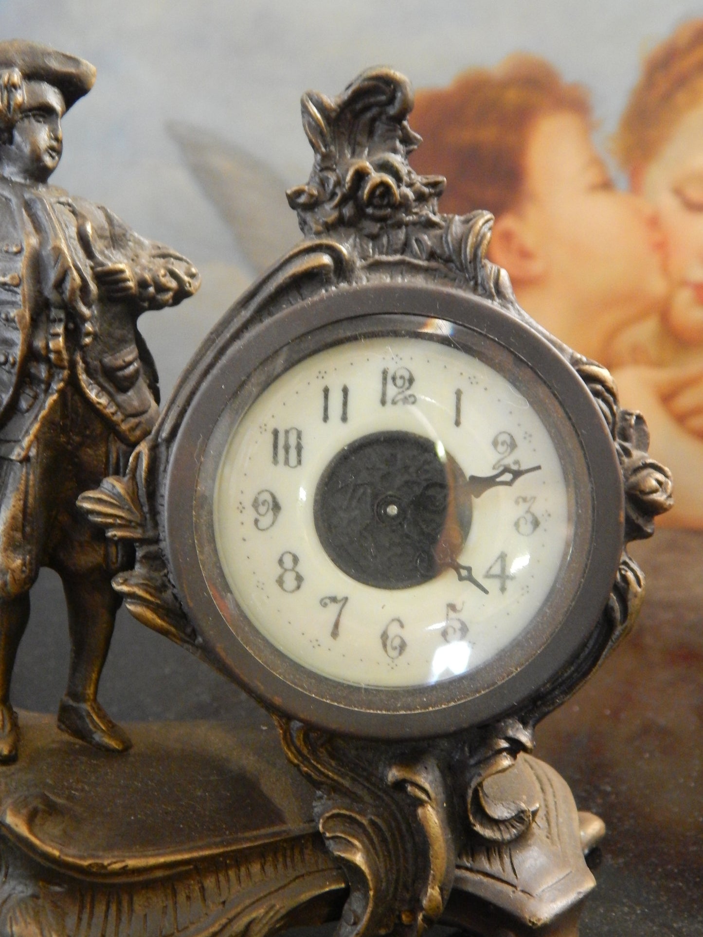 Bronze Clock - Figural French Table Top Clock-Jantiques LLC.