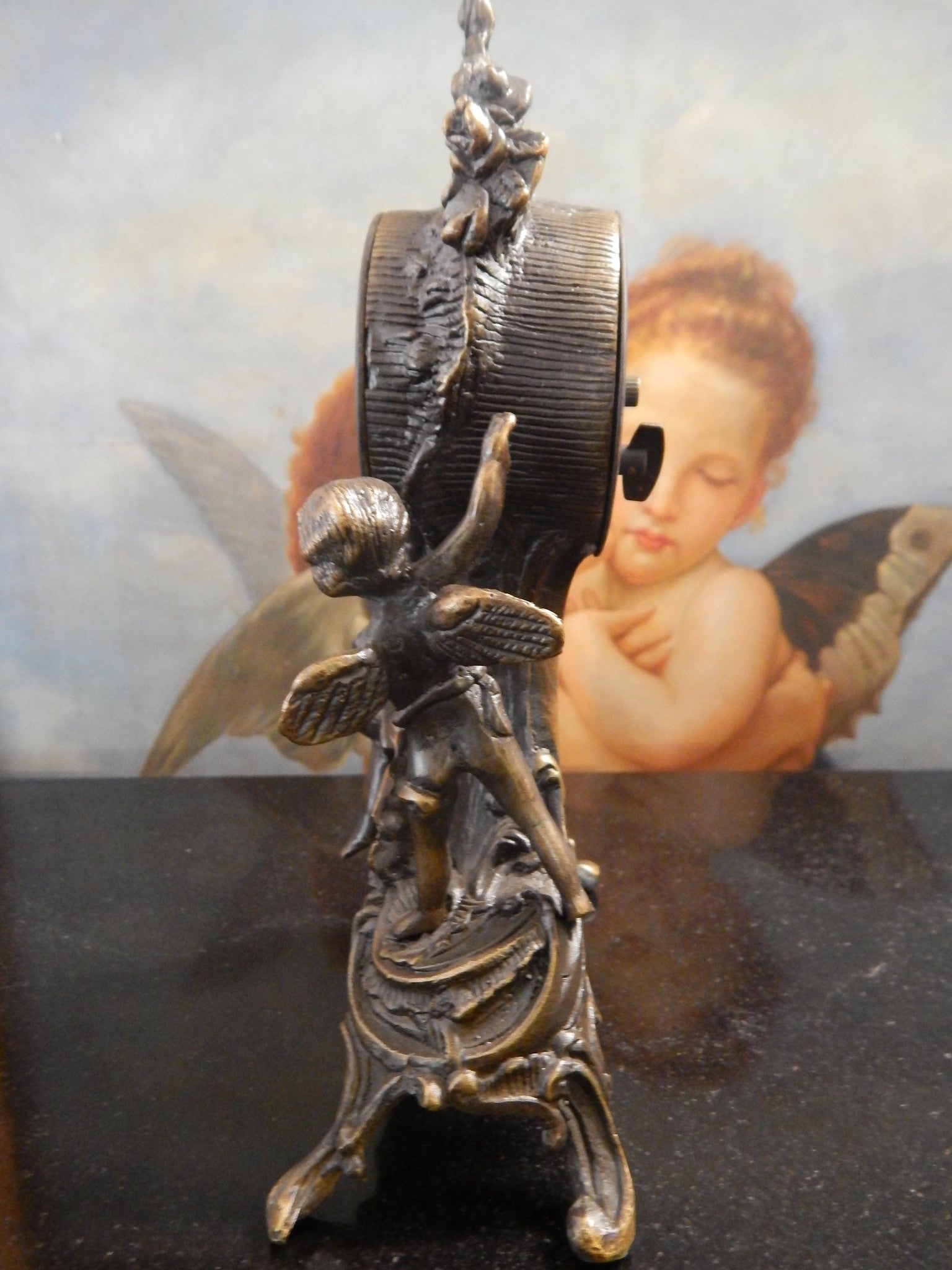 Bronze Clock - Table Top Clock Cherub-Jantiques LLC.