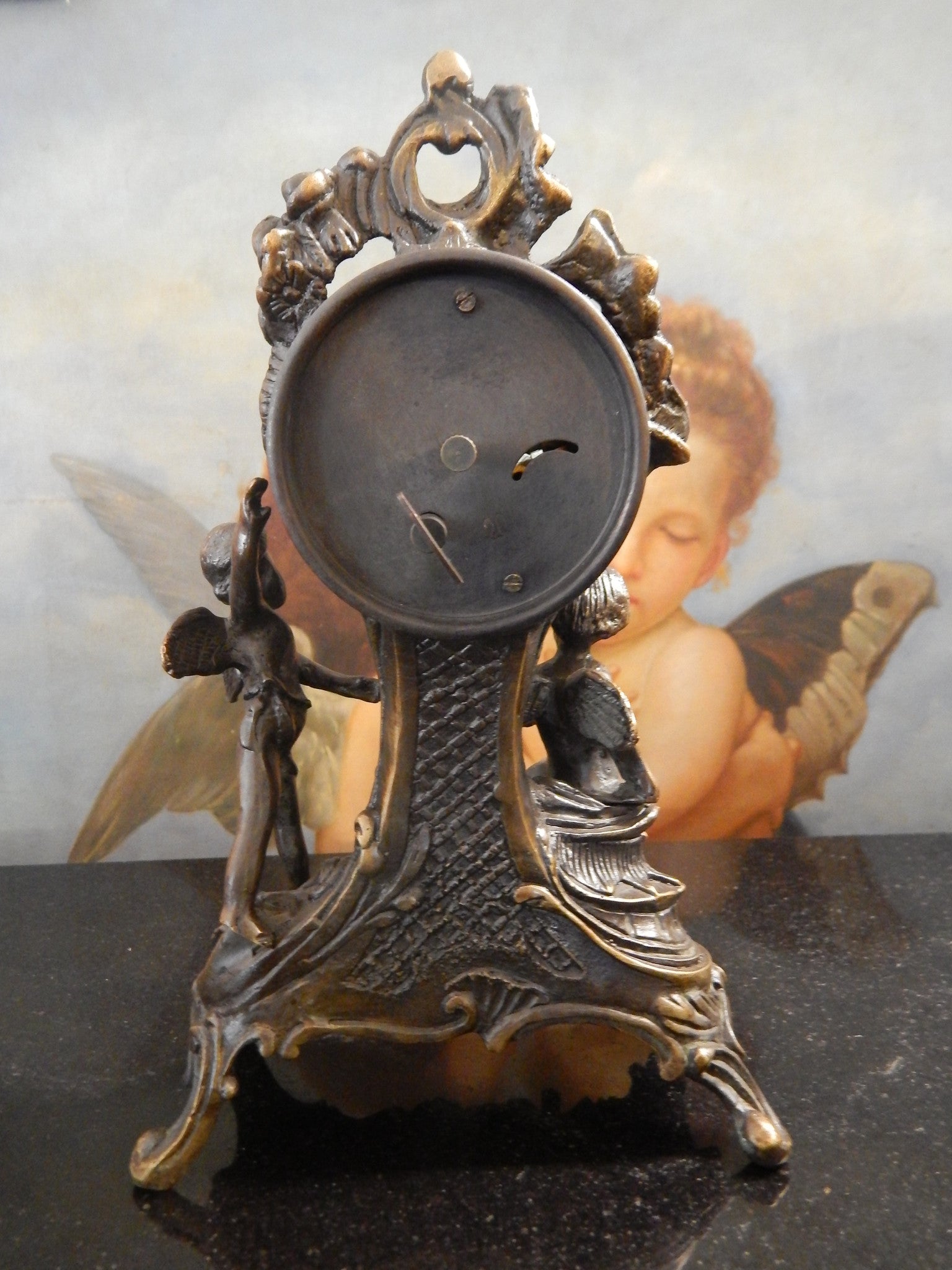 Bronze Clock - Table Top Clock Cherub-Jantiques LLC.