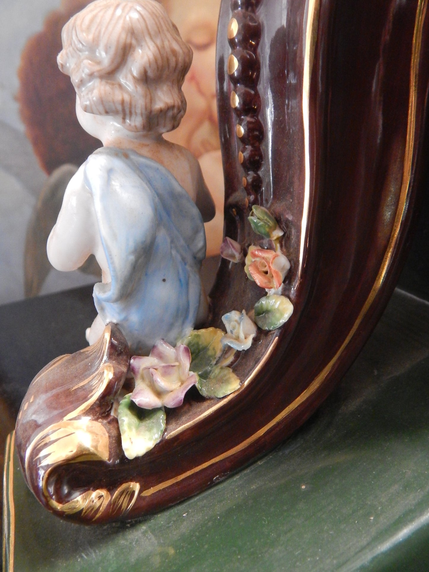 Porcelain Bookends - Pair Dresden Sitting Cherub-Jantiques LLC.