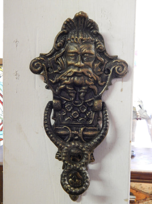 Door Knocker - Cast Iron Neptune Poseidon Man God-Jantiques LLC.