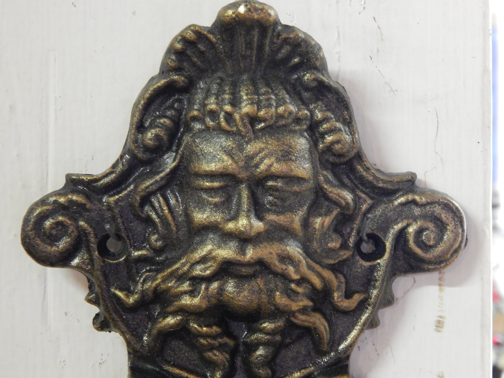 Door Knocker - Cast Iron Neptune Poseidon Man God-Jantiques LLC.