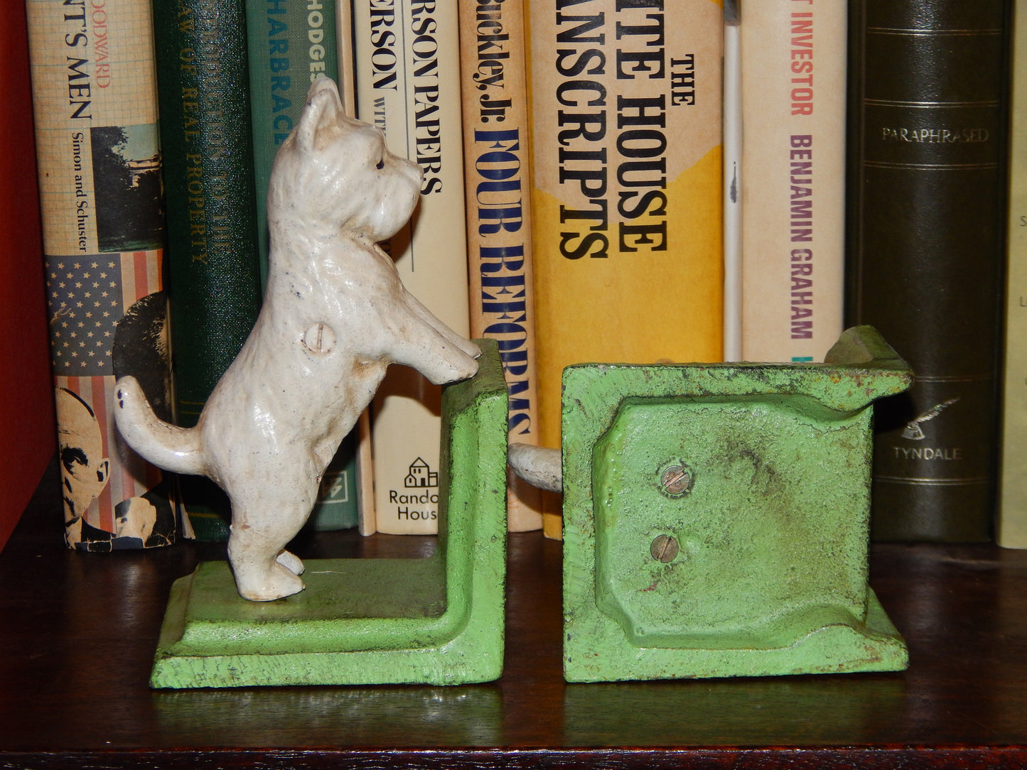 Bookends -Cast Iron Pair White Vintage Scottish Terrier-Jantiques LLC.