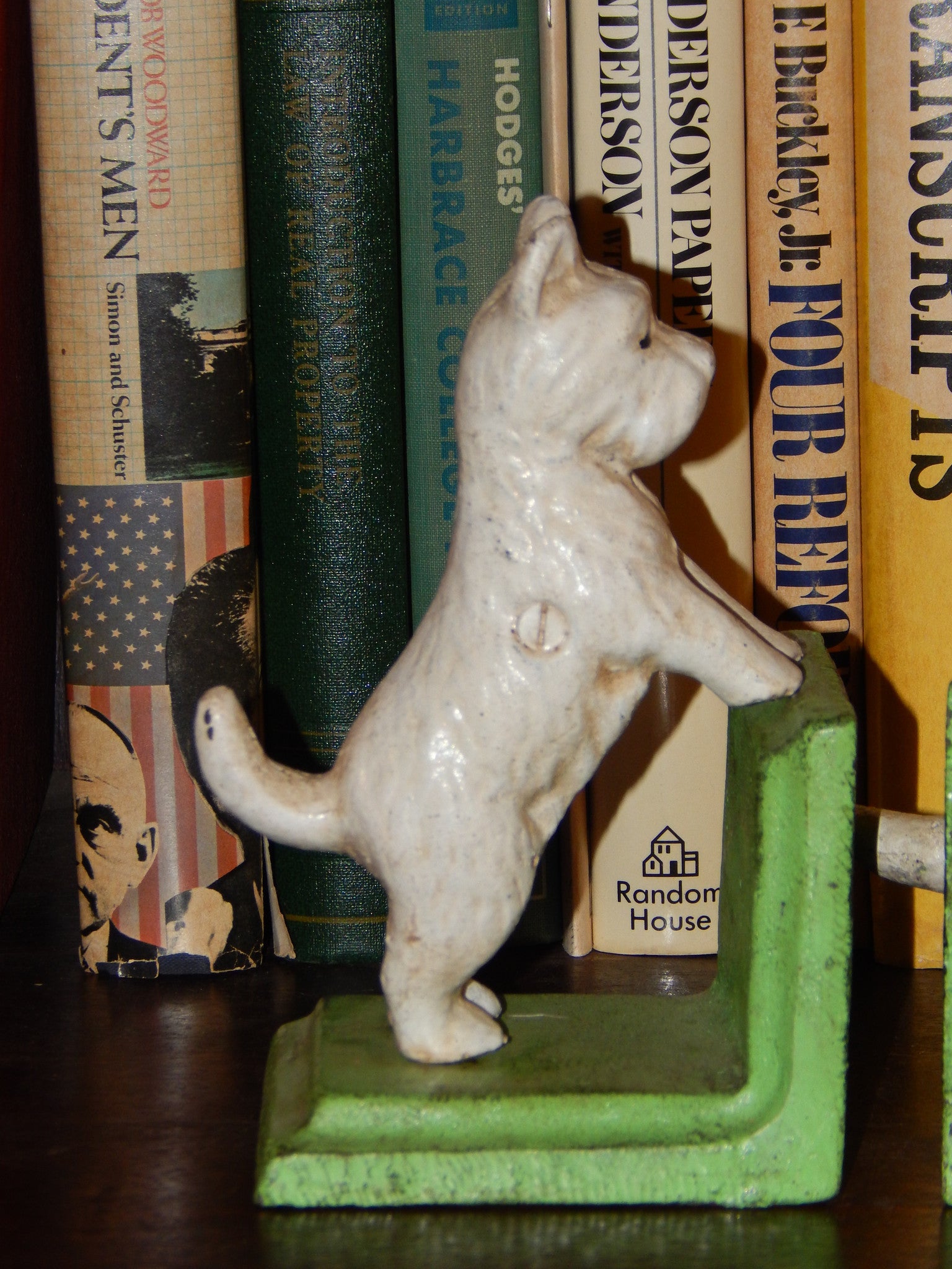 Bookends -Cast Iron Pair White Vintage Scottish Terrier-Jantiques LLC.